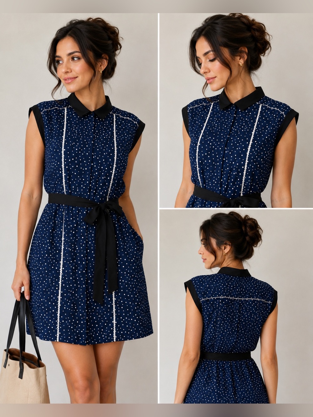 Jason Wu 20th Anniversary Navy Polka Dot Belted Dress XS